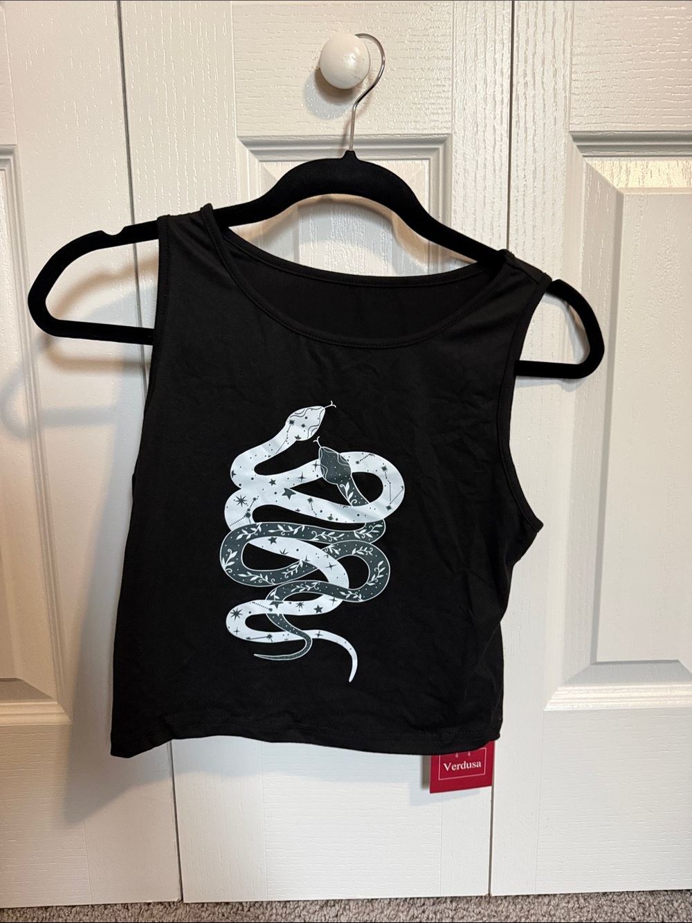Black Crop Tank with White Snake Graphic